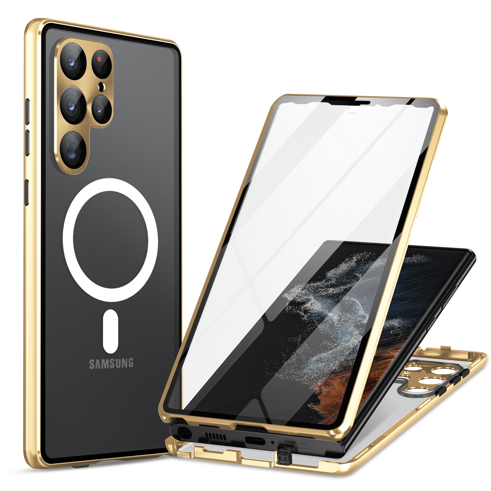 Magnetic Case for Samsung Galaxy S23 Ultra Matte PC Metal Tempered Glass Phone Case with Lens Cover / Lock Magnetic Case for Samsung Galaxy S23 Ultra Matte PC Metal Tempered Glass Phone Case with Lens Cover / Lock